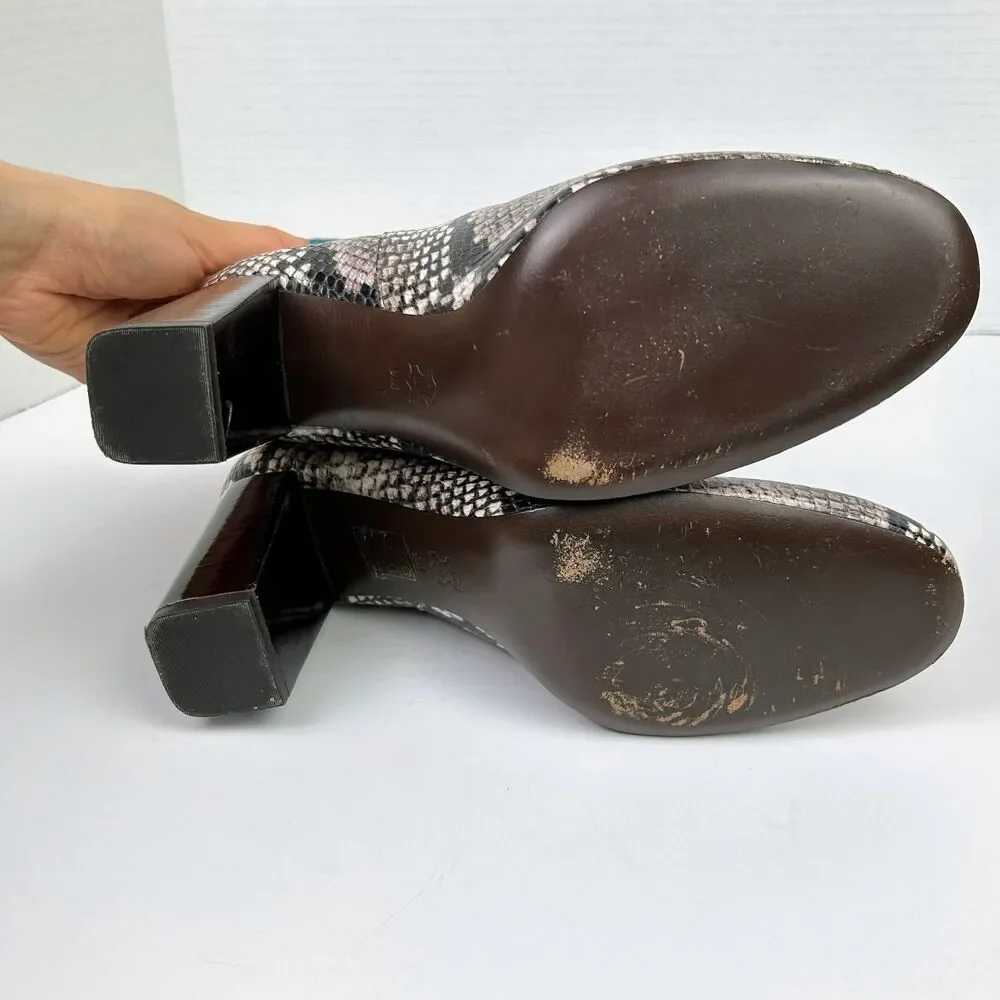 Tory Burch Devon Ankle Boots Cream Black Snake Print Leather High Heel Booties 9